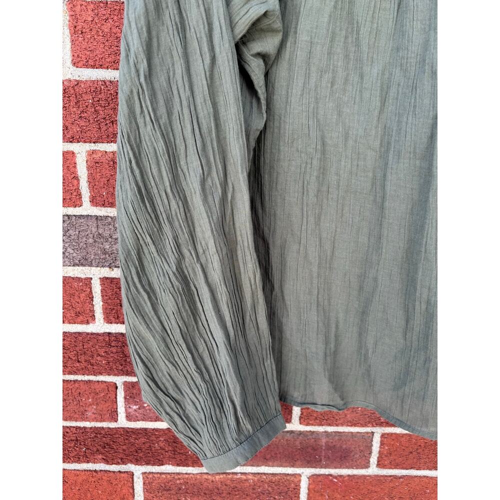 Old Navy Olive Green Peasant Blouse Medium Tall Boho Long Sleeve Cotton Top - Picture 12 of 14